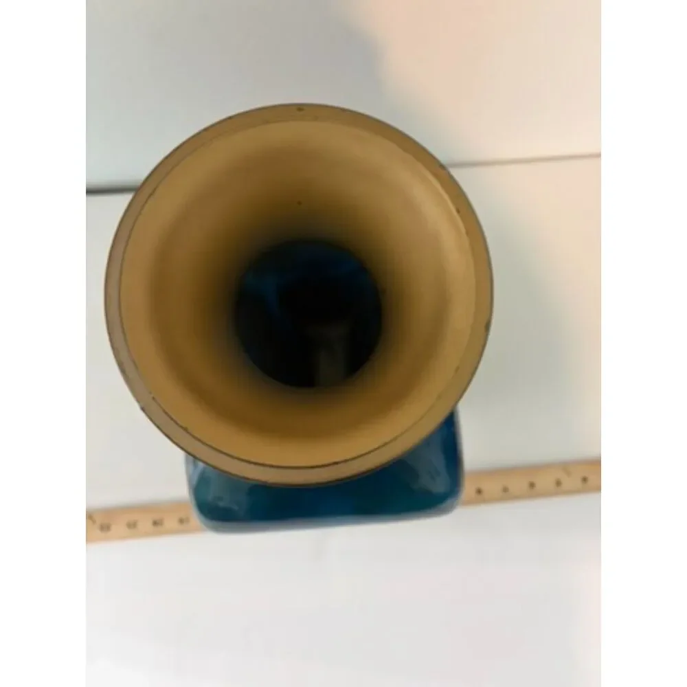 vtg. Made in Spain Blue to green ombre glass vase likely blenko